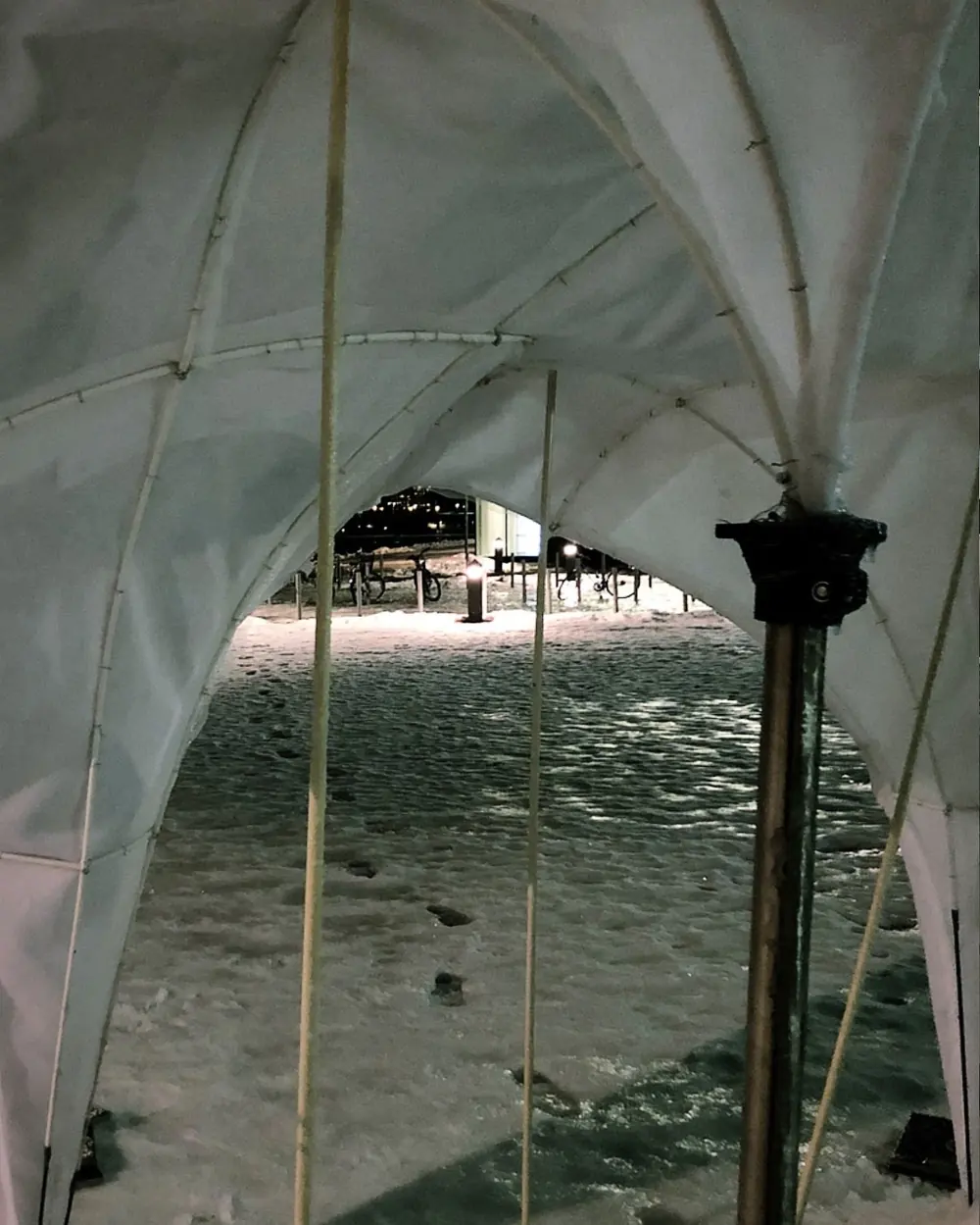Looking up inside the fabric prototype