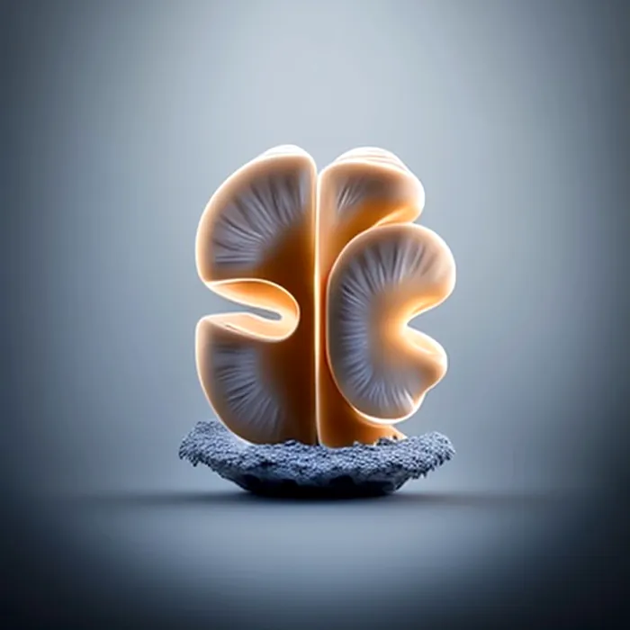 Image made with Midjourney: an S grown from mycelium, an early sketch for the trophy