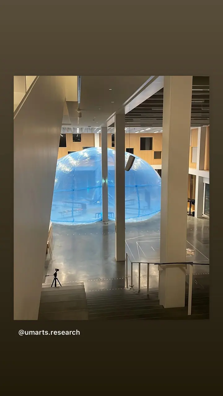 Story: the blue dome glimpsed through the Arts Campus atrium
