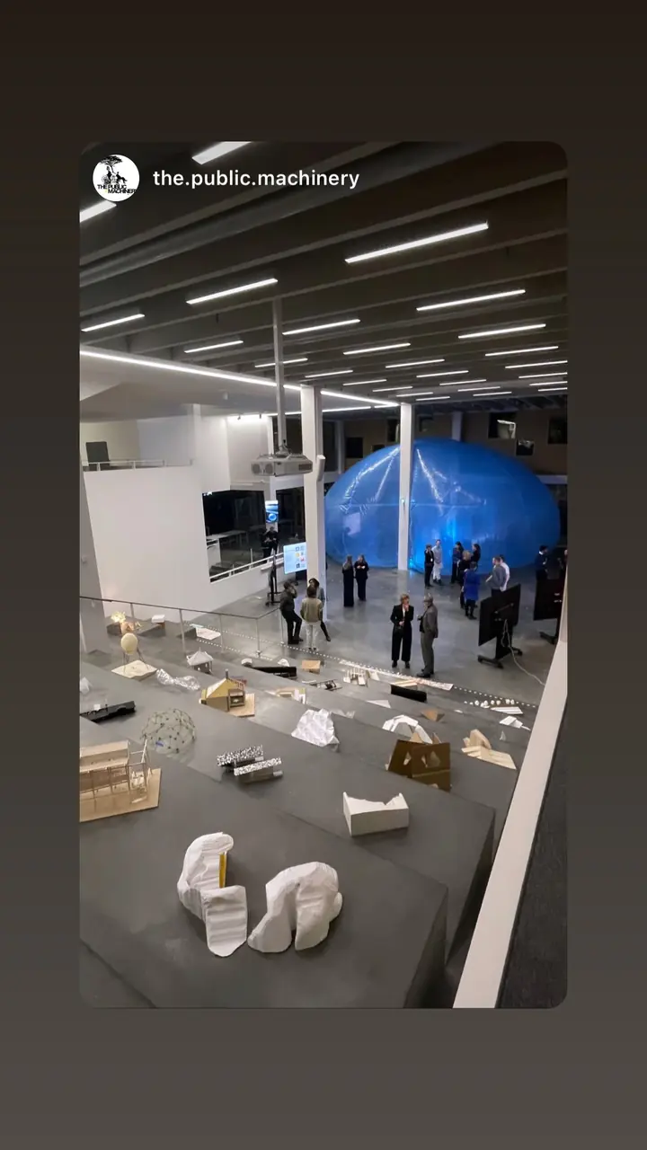 Story by the.public.machinery: grown white objects on the floor in front of the blue dome